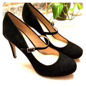 Vince Camuto suede black Mary Jane heals